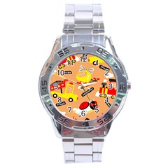 Seamless Pattern Cartoon With Transportation Vehicles Stainless Steel Analogue Watch