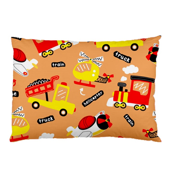 Seamless Pattern Cartoon With Transportation Vehicles Pillow Case (Two Sides)