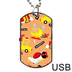 Seamless Pattern Cartoon With Transportation Vehicles Dog Tag USB Flash (One Side)