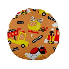 Seamless Pattern Cartoon With Transportation Vehicles Standard 15  Premium Round Cushions by Simbadda