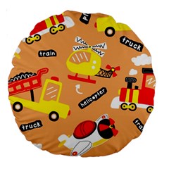 Seamless Pattern Cartoon With Transportation Vehicles Large 18  Premium Round Cushions by Simbadda