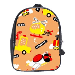 Seamless Pattern Cartoon With Transportation Vehicles School Bag (XL)