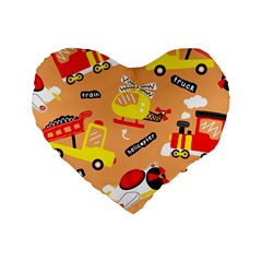 Seamless Pattern Cartoon With Transportation Vehicles Standard 16  Premium Heart Shape Cushions