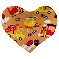 Seamless Pattern Cartoon With Transportation Vehicles Large 19  Premium Heart Shape Cushions