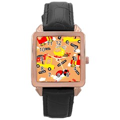 Seamless Pattern Cartoon With Transportation Vehicles Rose Gold Leather Watch 