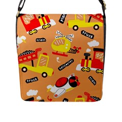 Seamless Pattern Cartoon With Transportation Vehicles Flap Closure Messenger Bag (L)