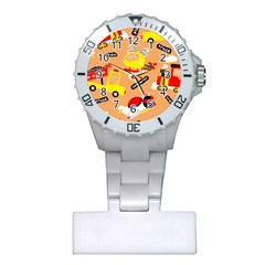 Seamless Pattern Cartoon With Transportation Vehicles Plastic Nurses Watch