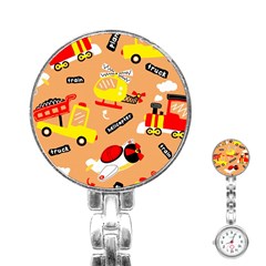 Seamless Pattern Cartoon With Transportation Vehicles Stainless Steel Nurses Watch