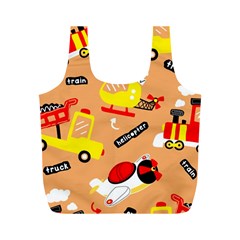 Seamless Pattern Cartoon With Transportation Vehicles Full Print Recycle Bag (m)