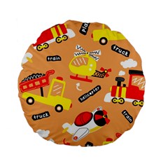 Seamless Pattern Cartoon With Transportation Vehicles Standard 15  Premium Flano Round Cushions