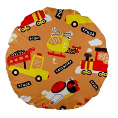 Seamless Pattern Cartoon With Transportation Vehicles Large 18  Premium Flano Round Cushions