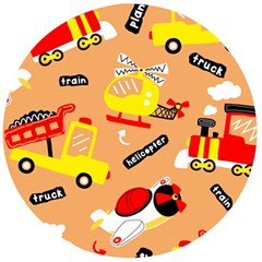 Seamless Pattern Cartoon With Transportation Vehicles Wooden Bottle Opener (Round)