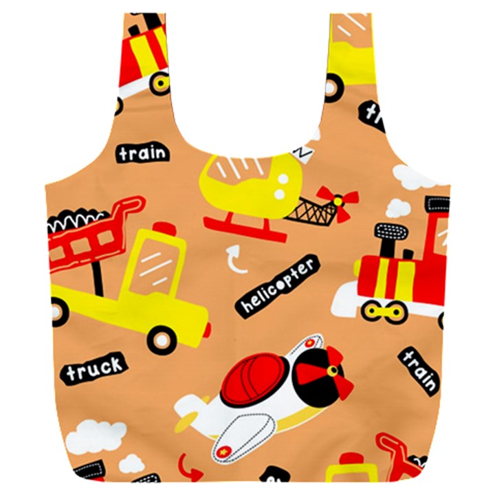 Seamless Pattern Cartoon With Transportation Vehicles Full Print Recycle Bag (XXXL)