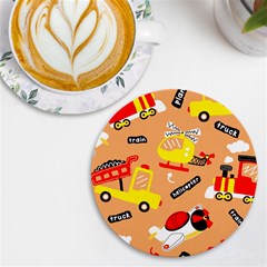 Seamless Pattern Cartoon With Transportation Vehicles UV Print Round Tile Coaster