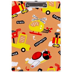 Seamless Pattern Cartoon With Transportation Vehicles A4 Acrylic Clipboard