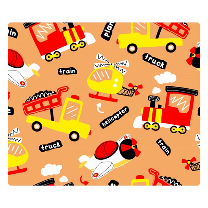 Seamless Pattern Cartoon With Transportation Vehicles Premium Plush Fleece Blanket (Small)