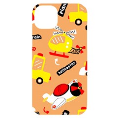 Seamless Pattern Cartoon With Transportation Vehicles Iphone 14 Plus Black Uv Print Case by Simbadda