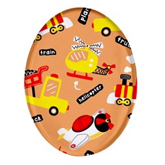 Seamless Pattern Cartoon With Transportation Vehicles Oval Glass Fridge Magnet (4 pack)