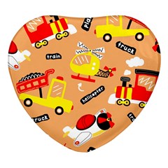 Seamless Pattern Cartoon With Transportation Vehicles Heart Glass Fridge Magnet (4 pack)