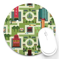 City Seamless Pattern Round Mousepad by Simbadda