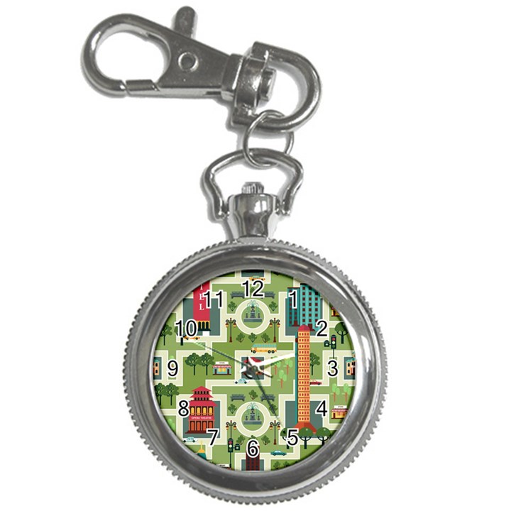 City Seamless Pattern Key Chain Watches