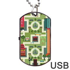 City Seamless Pattern Dog Tag Usb Flash (two Sides) by Simbadda