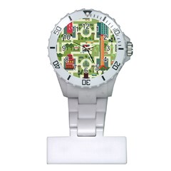 City Seamless Pattern Plastic Nurses Watch