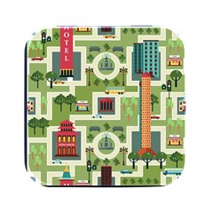 City Seamless Pattern Square Metal Box (black) by Simbadda