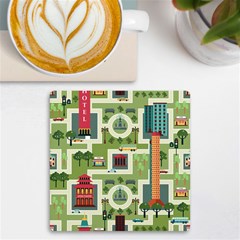 City Seamless Pattern Uv Print Square Tile Coaster  by Simbadda