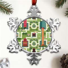 City Seamless Pattern Metal Small Snowflake Ornament by Simbadda