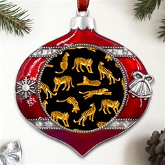 Seamless Exotic Pattern With Tigers Metal Snowflake And Bell Red Ornament by Simbadda