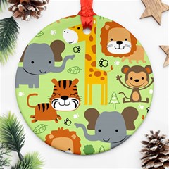 Seamless Pattern Vector With Animals Wildlife Cartoon Ornament (round) by Simbadda