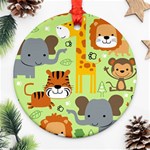 Seamless Pattern Vector With animals Wildlife Cartoon Ornament (Round) Front