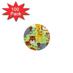 Seamless Pattern Vector With Animals Wildlife Cartoon 1  Mini Magnets (100 Pack)  by Simbadda