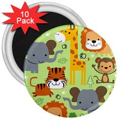 Seamless Pattern Vector With Animals Wildlife Cartoon 3  Magnets (10 Pack)  by Simbadda