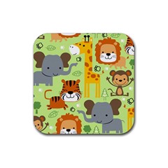 Seamless Pattern Vector With Animals Wildlife Cartoon Rubber Coaster (square) by Simbadda