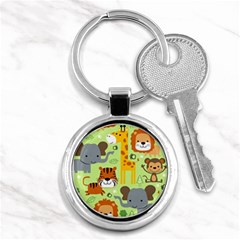 Seamless Pattern Vector With Animals Wildlife Cartoon Key Chain (round) by Simbadda