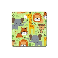 Seamless Pattern Vector With Animals Wildlife Cartoon Square Magnet by Simbadda