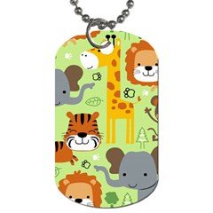 Seamless Pattern Vector With Animals Wildlife Cartoon Dog Tag (two Sides) by Simbadda