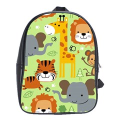 Seamless Pattern Vector With Animals Wildlife Cartoon School Bag (large) by Simbadda