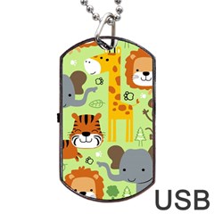 Seamless Pattern Vector With Animals Wildlife Cartoon Dog Tag Usb Flash (one Side) by Simbadda