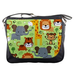 Seamless Pattern Vector With Animals Wildlife Cartoon Messenger Bag by Simbadda