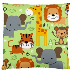 Seamless Pattern Vector With Animals Wildlife Cartoon Large Cushion Case (two Sides) by Simbadda