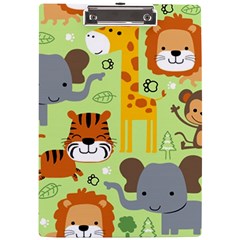 Seamless Pattern Vector With Animals Wildlife Cartoon A4 Acrylic Clipboard by Simbadda