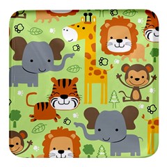 Seamless Pattern Vector With Animals Wildlife Cartoon Square Glass Fridge Magnet (4 Pack) by Simbadda