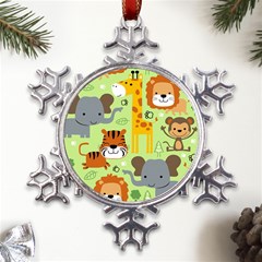 Seamless Pattern Vector With Animals Wildlife Cartoon Metal Large Snowflake Ornament by Simbadda