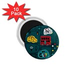 Seamless Pattern Hand Drawn With Vehicles Buildings Road 1.75  Magnets (10 pack)  Front