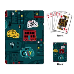 Seamless Pattern Hand Drawn With Vehicles Buildings Road Playing Cards Single Design (rectangle) by Simbadda