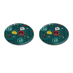 Seamless Pattern Hand Drawn With Vehicles Buildings Road Cufflinks (oval) by Simbadda