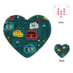 Seamless Pattern Hand Drawn With Vehicles Buildings Road Playing Cards Single Design (heart) by Simbadda